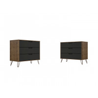 Manhattan Comfort 2-103GMC7 Rockefeller 3-Drawer Nature and Textured Grey Dresser (Set of 2)